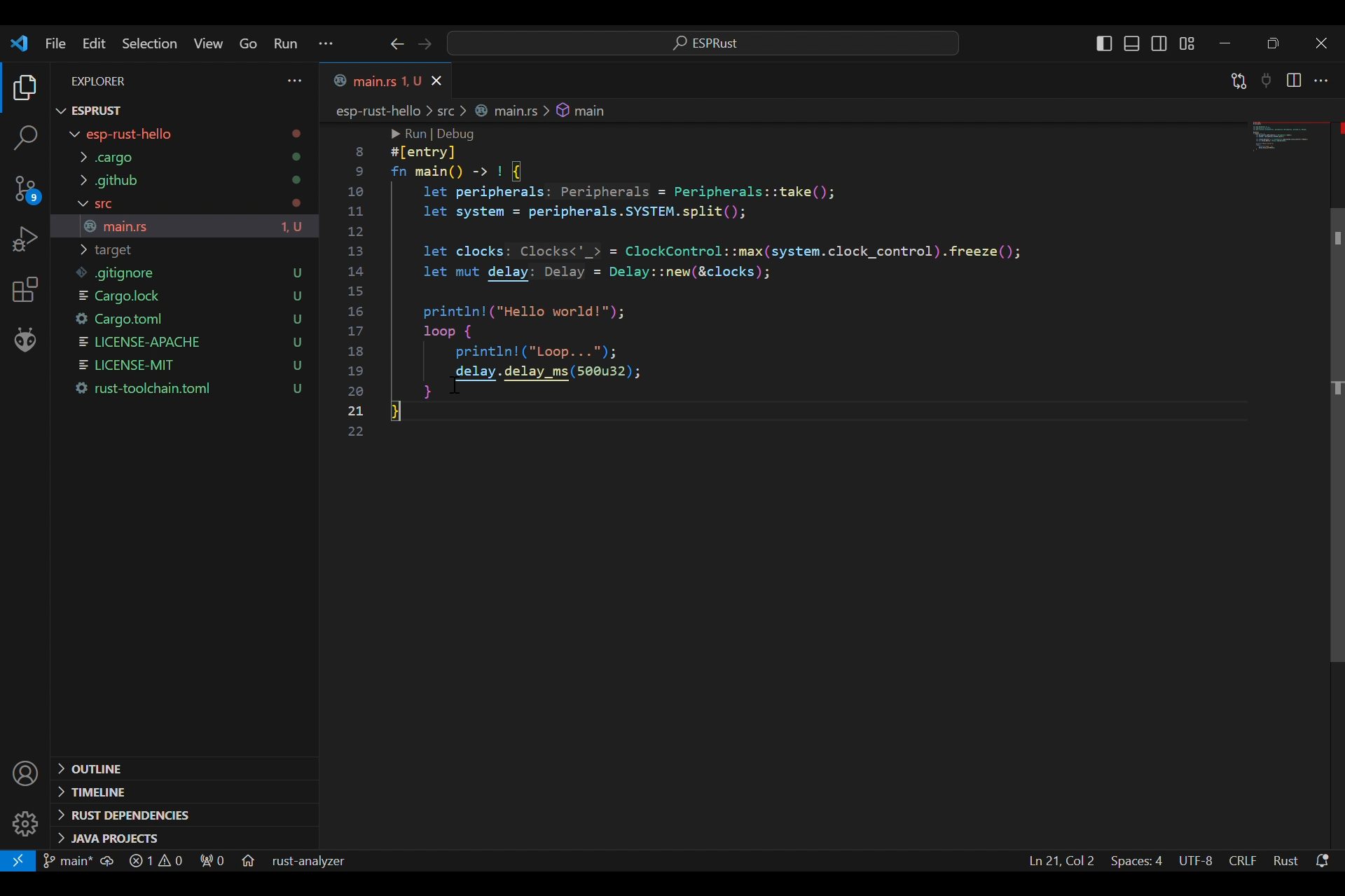 VSCode ESP32 Rust Hello World